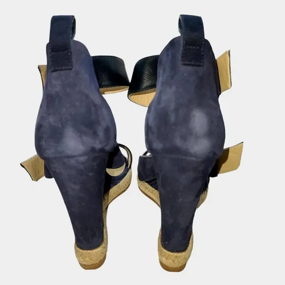 Ritch Erani NYFC Women Navy Blue Open Toe Wedge Heel Sandals SZ 37/ 6.5 US NWOB