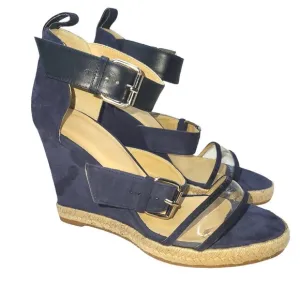 Ritch Erani NYFC Women Navy Blue Open Toe Wedge Heel Sandals SZ 37/ 6.5 US NWOB