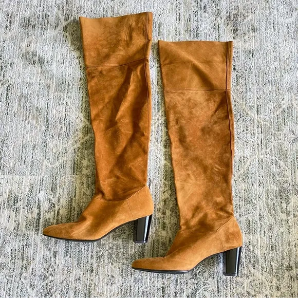 Robert Clergerie Tan Suede Leather Knee High Heel Boots Women’s Size 9