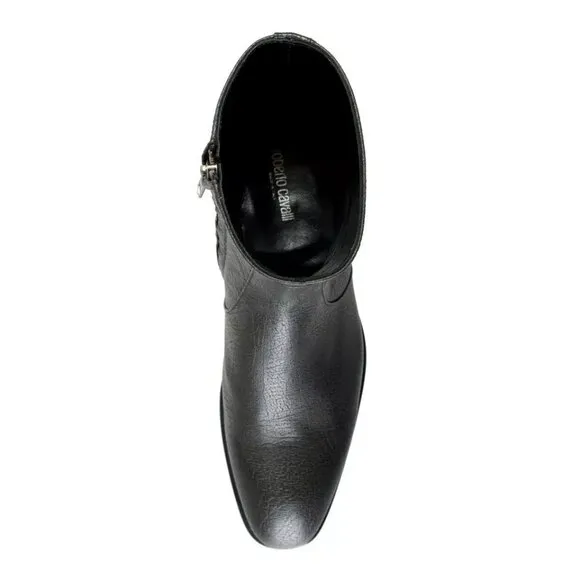 Roberto Cavalli Ankle Boots Shoes Men's Off Black Textured Leather sz 7-12