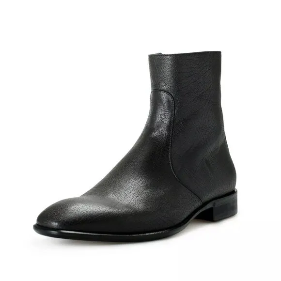 Roberto Cavalli Ankle Boots Shoes Men's Off Black Textured Leather sz 7-12