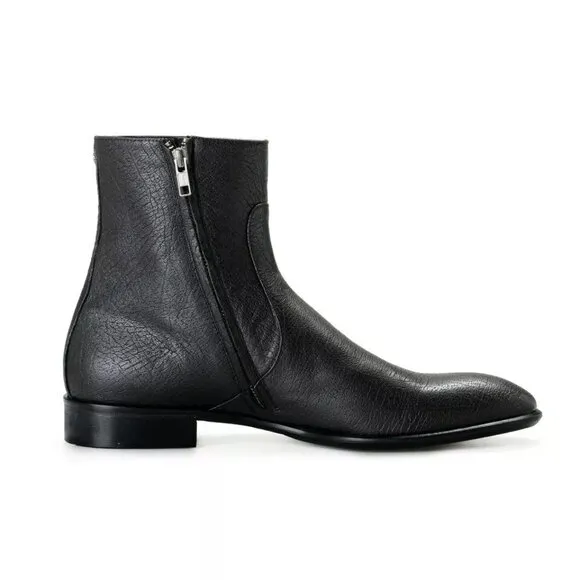 Roberto Cavalli Ankle Boots Shoes Men's Off Black Textured Leather sz 7-12
