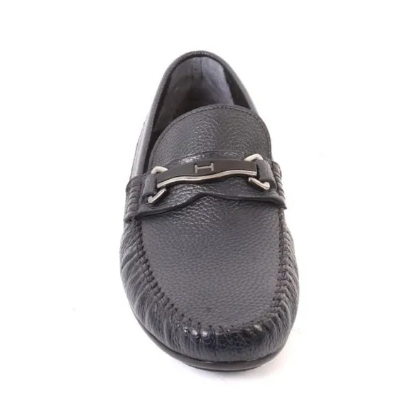 ROBERTO SERPENTINI 54400a Navy Leather Moccasins Loafers Shoes