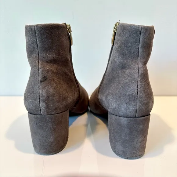 Rockport Gray Suede Leather Ruffle Heeled Ankle Boots, Size 8.5 Wide