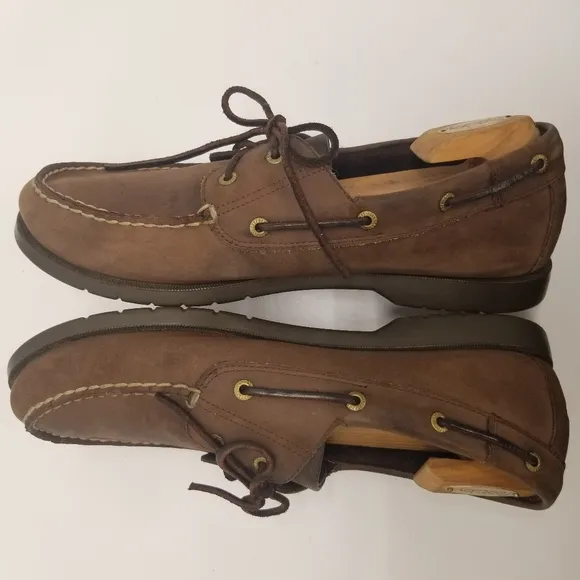 Rockport Mens Sz 13W M5269 Brown Leather Loafers Moccasin Lace Up Deck Dock Boat