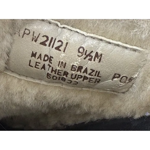 Rockport Shearling Lined Black Leather Slides Mules Shoes Women's 9.5 APW21121