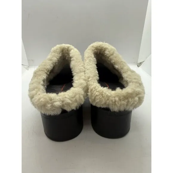 Rockport Shearling Lined Black Leather Slides Mules Shoes Women's 9.5 APW21121