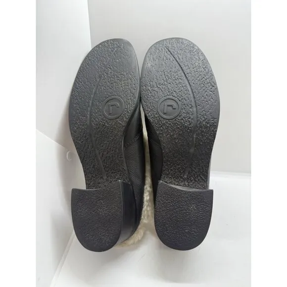 Rockport Shearling Lined Black Leather Slides Mules Shoes Women's 9.5 APW21121