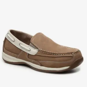 Rockport Works Khaki Leather Steel Toe Boat Deck Shoe Protective Footwear Loafer