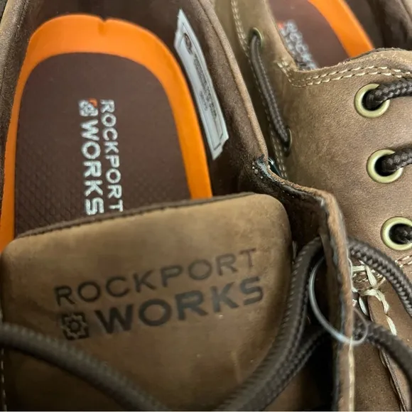 Rockport Works Sailing Club Men's Brown leather Three Eye Tie Boat Shoe - RK6736