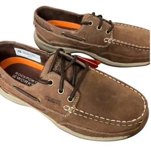 Rockport Works Sailing Club Men's Brown leather Three Eye Tie Boat Shoe - RK6736