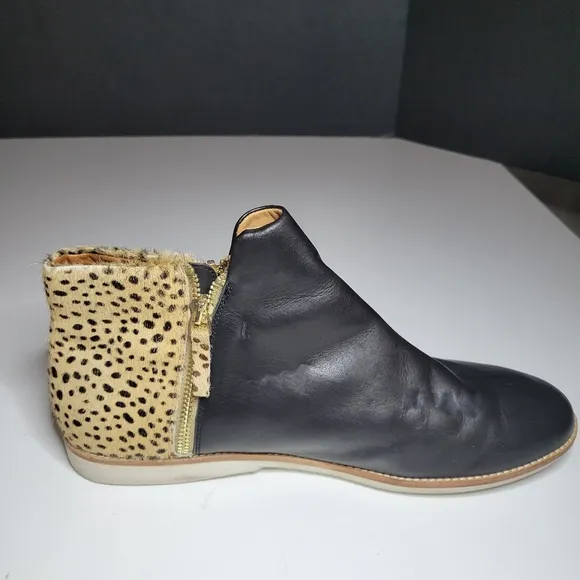 Rollie Women's 11.5 Australia Side Zip Ankle Boot Black Leather Cheetah Calf