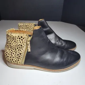 Rollie Women's 11.5 Australia Side Zip Ankle Boot Black Leather Cheetah Calf