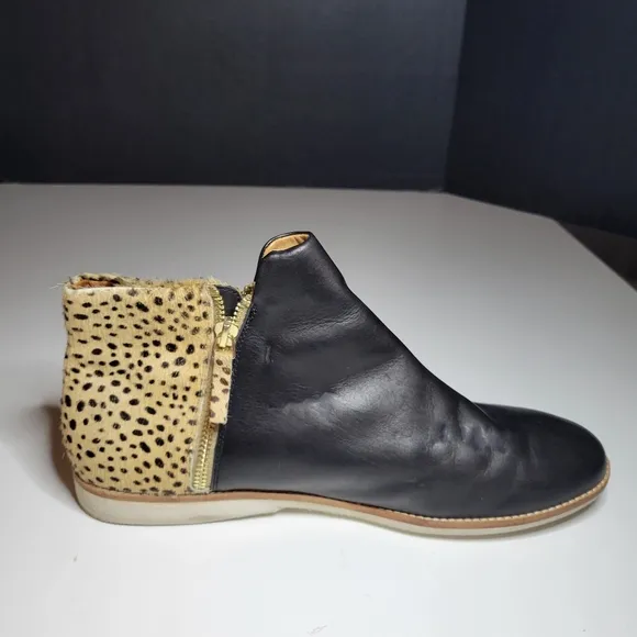 Rollie Women's 11.5 Australia Side Zip Ankle Boot Black Leather Cheetah Calf