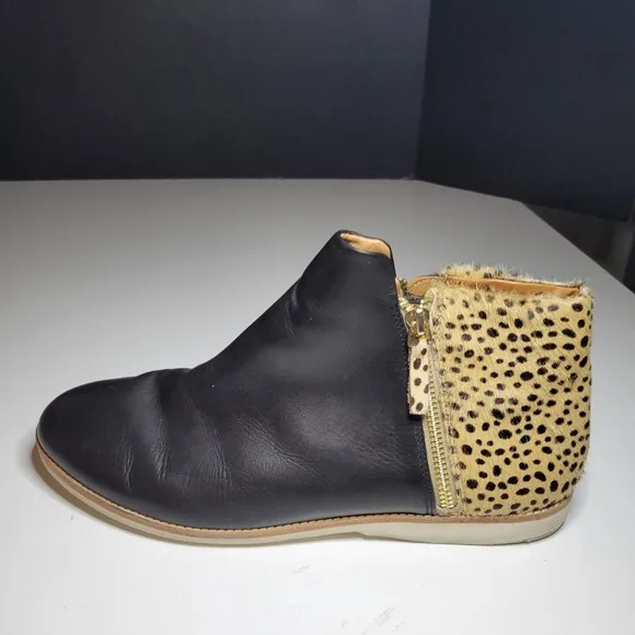 Rollie Women's 11.5 Australia Side Zip Ankle Boot Black Leather Cheetah Calf