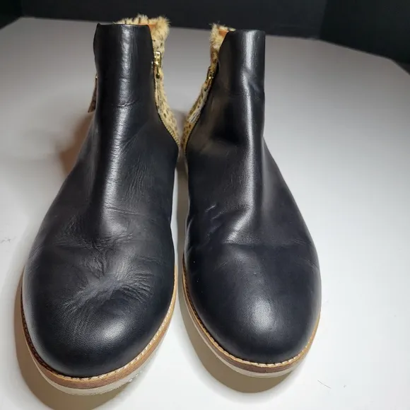 Rollie Women's 11.5 Australia Side Zip Ankle Boot Black Leather Cheetah Calf