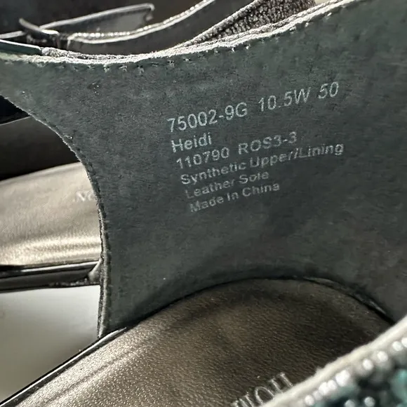 Ros Hommerson Black and Silver T-Strap Heidi Heels  Like New 10.5W