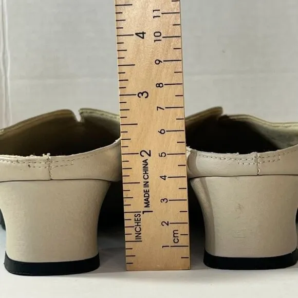 Ros Hommerson Leather Slip On Shoes Womens Beige Leather Mules Size 9.5WW