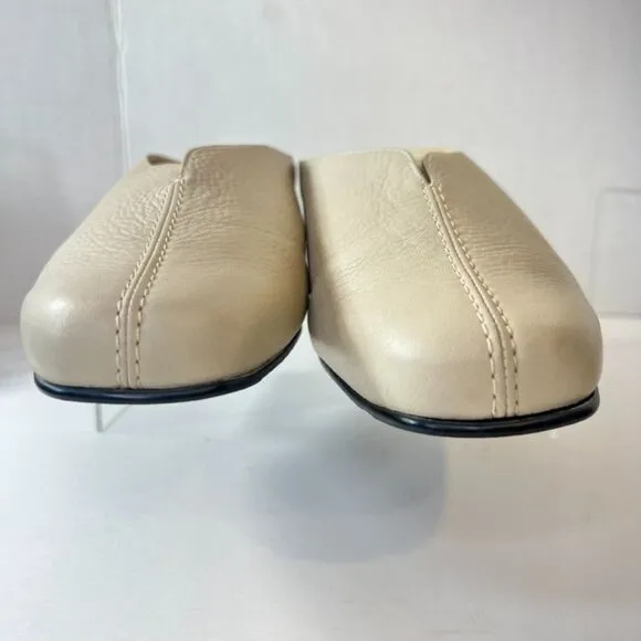 Ros Hommerson Leather Slip On Shoes Womens Beige Leather Mules Size 9.5WW