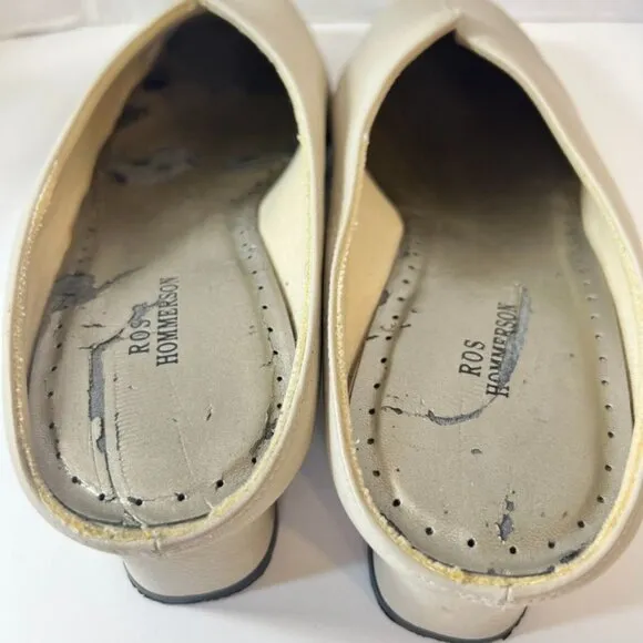 Ros Hommerson Leather Slip On Shoes Womens Beige Leather Mules Size 9.5WW
