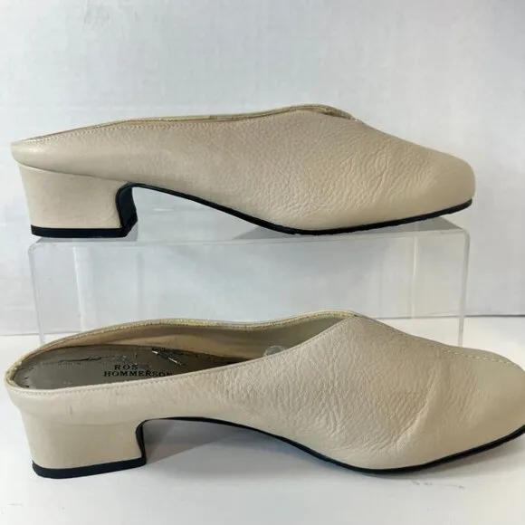 Ros Hommerson Leather Slip On Shoes Womens Beige Leather Mules Size 9.5WW
