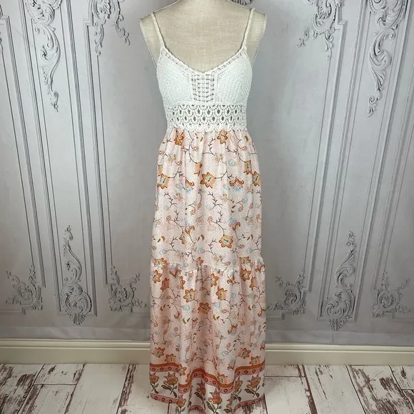 Rosie Bohemian Crochet Top Backless Floral Print Summer Maxi Sundress