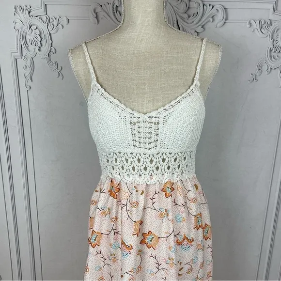 Rosie Bohemian Crochet Top Backless Floral Print Summer Maxi Sundress