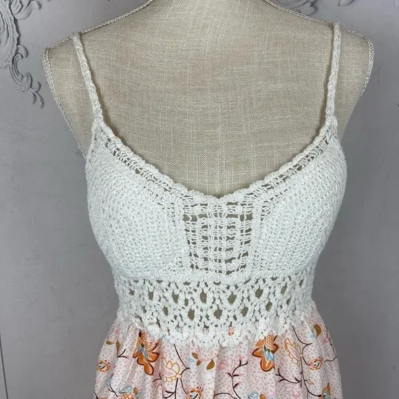 Rosie Bohemian Crochet Top Backless Floral Print Summer Maxi Sundress