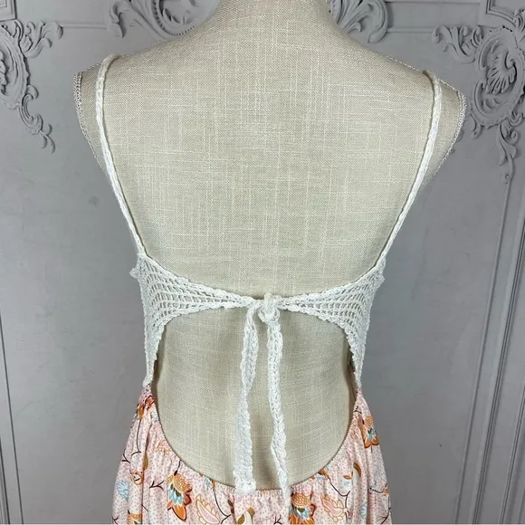 Rosie Bohemian Crochet Top Backless Floral Print Summer Maxi Sundress