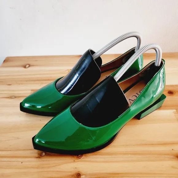 ROTCV Womens Flats Mid Heel Loafers Comfortable Green Leather Sz 7.5