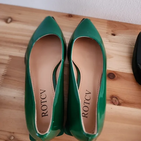 ROTCV Womens Flats Mid Heel Loafers Comfortable Green Leather Sz 7.5
