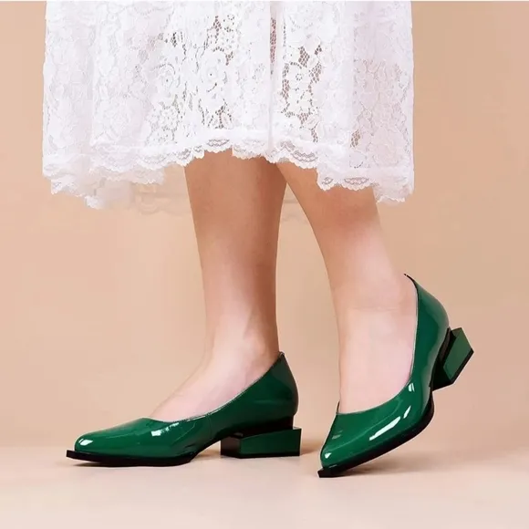 ROTCV Womens Flats Mid Heel Loafers Comfortable Green Leather Sz 7.5