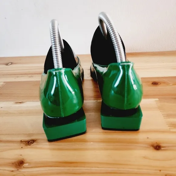 ROTCV Womens Flats Mid Heel Loafers Comfortable Green Leather Sz 7.5