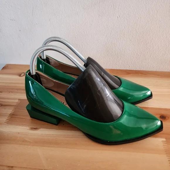 ROTCV Womens Flats Mid Heel Loafers Comfortable Green Leather Sz 7.5