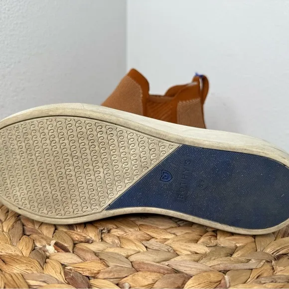 Rothy's Chelsea Boot Sneaker Fawn Amber Brown Shoes camel knit recycled sneakers
