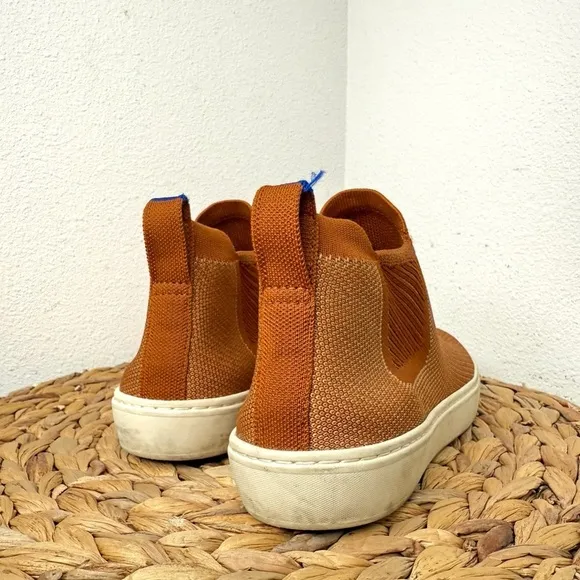 Rothy's Chelsea Boot Sneaker Fawn Amber Brown Shoes camel knit recycled sneakers
