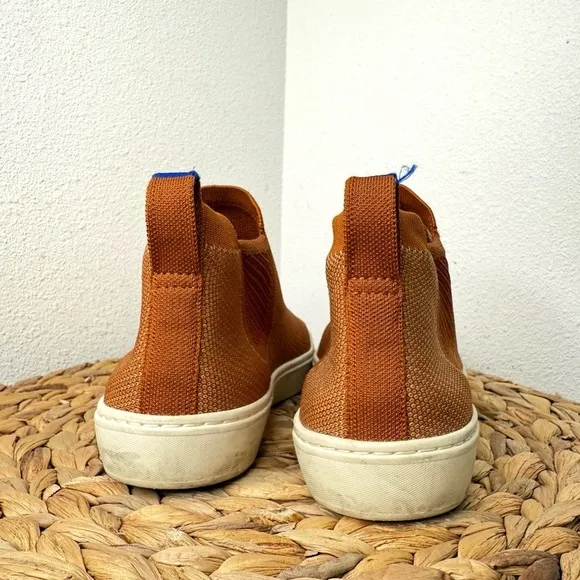 Rothy's Chelsea Boot Sneaker Fawn Amber Brown Shoes camel knit recycled sneakers
