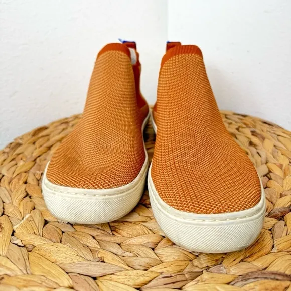 Rothy's Chelsea Boot Sneaker Fawn Amber Brown Shoes camel knit recycled sneakers