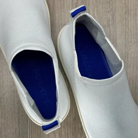Rothys Chelsea Boots Womens 9.5 Fabric Flat Mid Top Pull On Booties Bright White