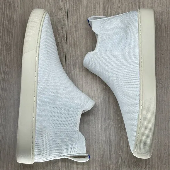 Rothys Chelsea Boots Womens 9.5 Fabric Flat Mid Top Pull On Booties Bright White