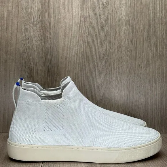 Rothys Chelsea Boots Womens 9.5 Fabric Flat Mid Top Pull On Booties Bright White