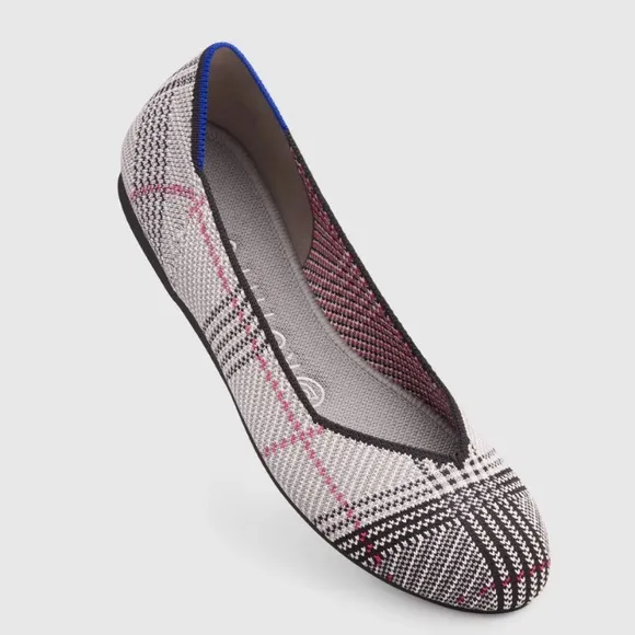 Rothy's Retired The Flat Grey Glen Plaid Round Toe Shoes size 10