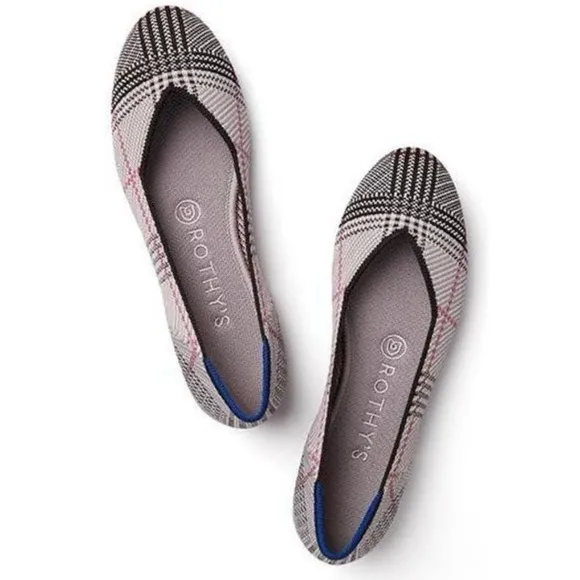 Rothy's Retired The Flat Grey Glen Plaid Round Toe Shoes size 10