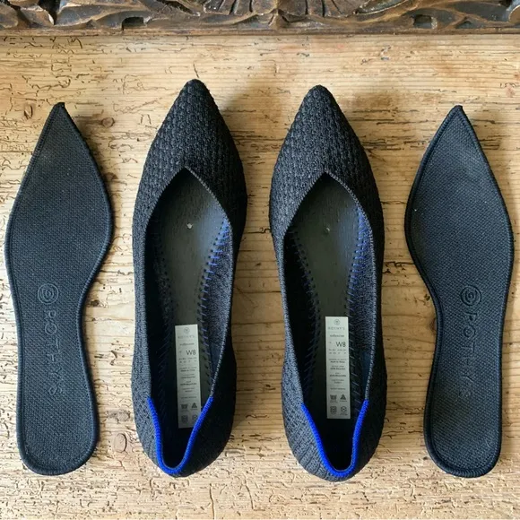 Rothy's The Point Honeycomb Textured Washable Slip On Ballet Flat Black 8 / 38.5