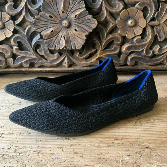 Rothy's The Point Honeycomb Textured Washable Slip On Ballet Flat Black 8 / 38.5