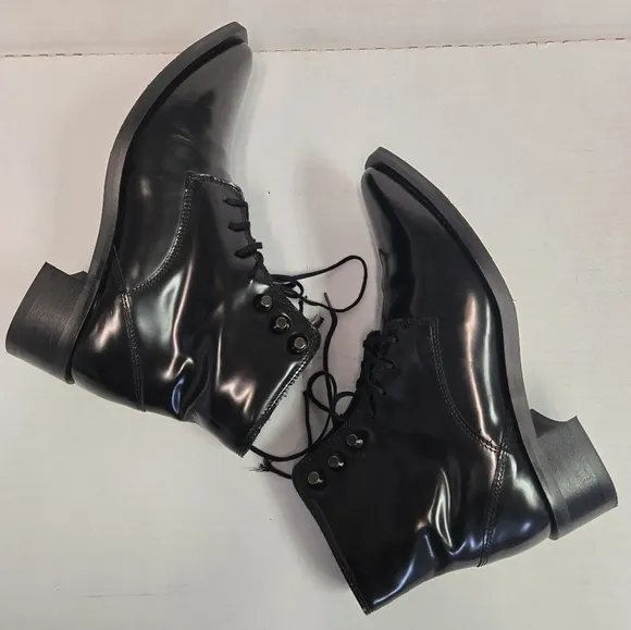 ROYAL REPUBLIQ ELITE SQUARE MIDCUT BLACK Boots Womans Sz 37 shiny Polido leather