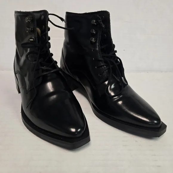 ROYAL REPUBLIQ ELITE SQUARE MIDCUT BLACK Boots Womans Sz 37 shiny Polido leather