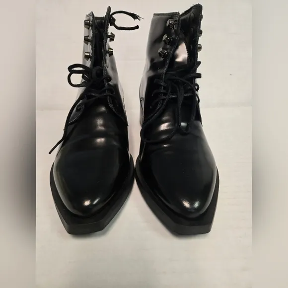 ROYAL REPUBLIQ ELITE SQUARE MIDCUT BLACK Boots Womans Sz 37 shiny Polido leather