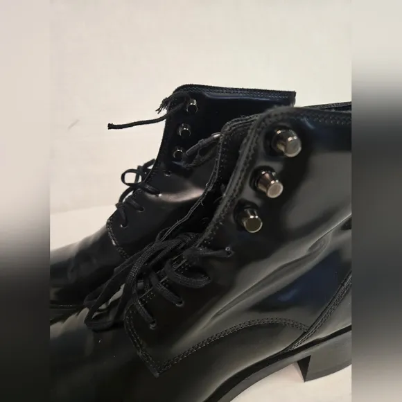 ROYAL REPUBLIQ ELITE SQUARE MIDCUT BLACK Boots Womans Sz 37 shiny Polido leather