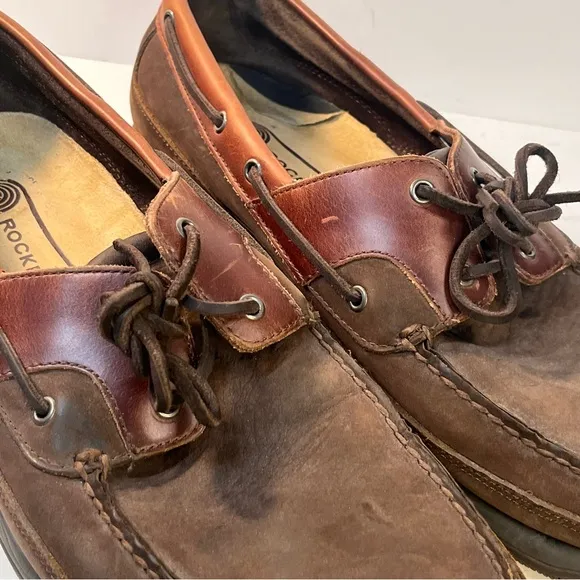rRockport brown leather/oiled  boat shoes size 15